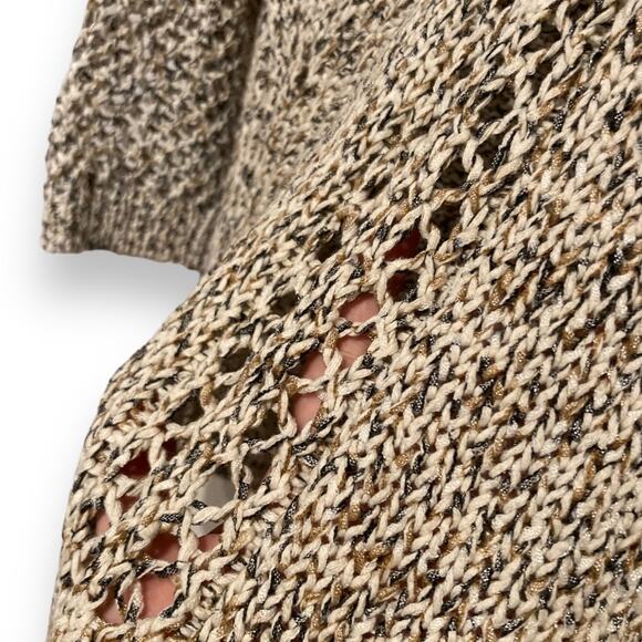Womens J. Jill Marled Open Knit 3/4 Sleeve Cream Gold V Neck Sweater Size XS - Picture 9 of 16